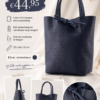 Donkerblauwe Alice mini shopper van generfd rundleer met korte handvatten en leren touwsluiting.