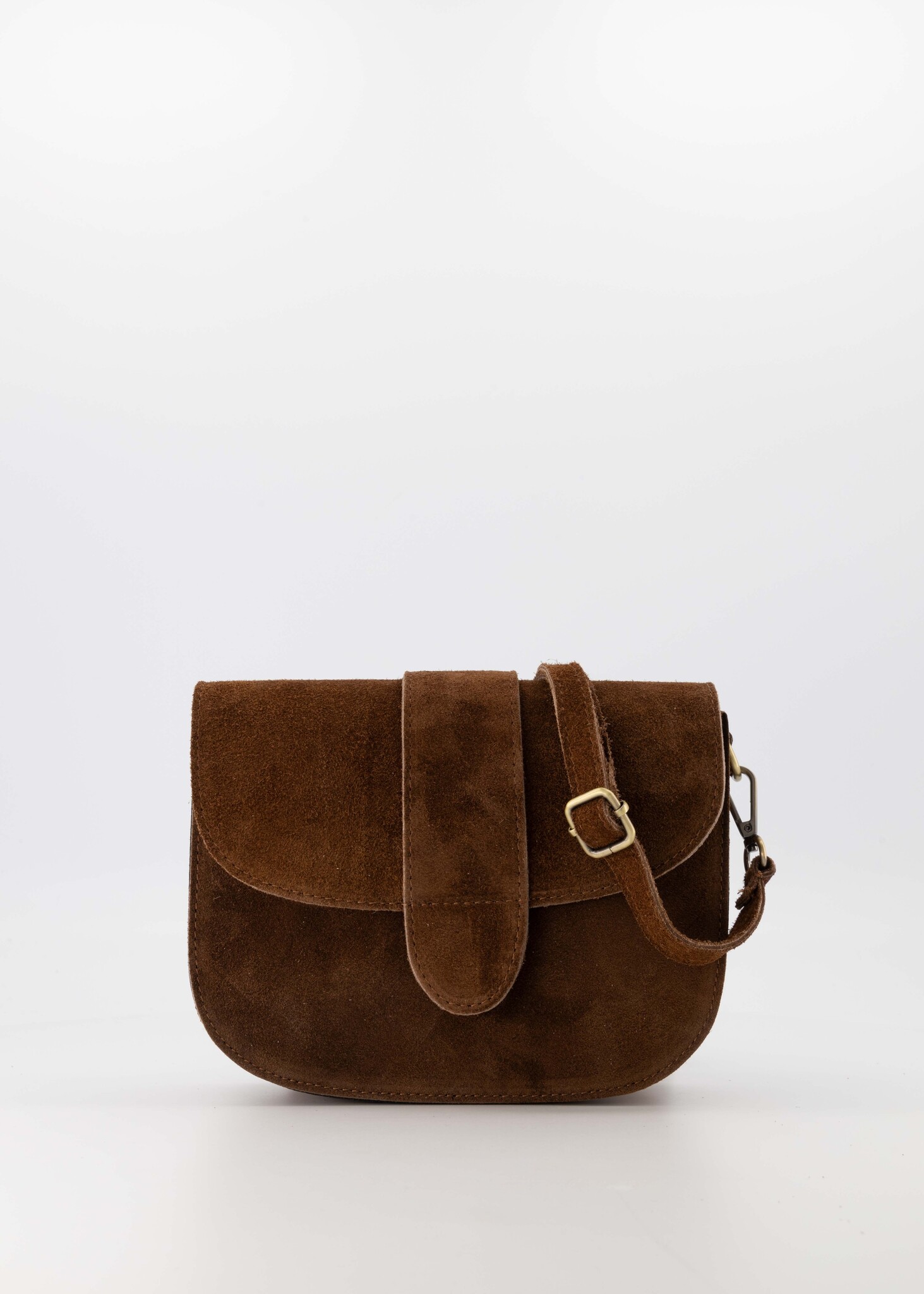 Maan | Leren Crossbody tas - Suede - Donkerbruin