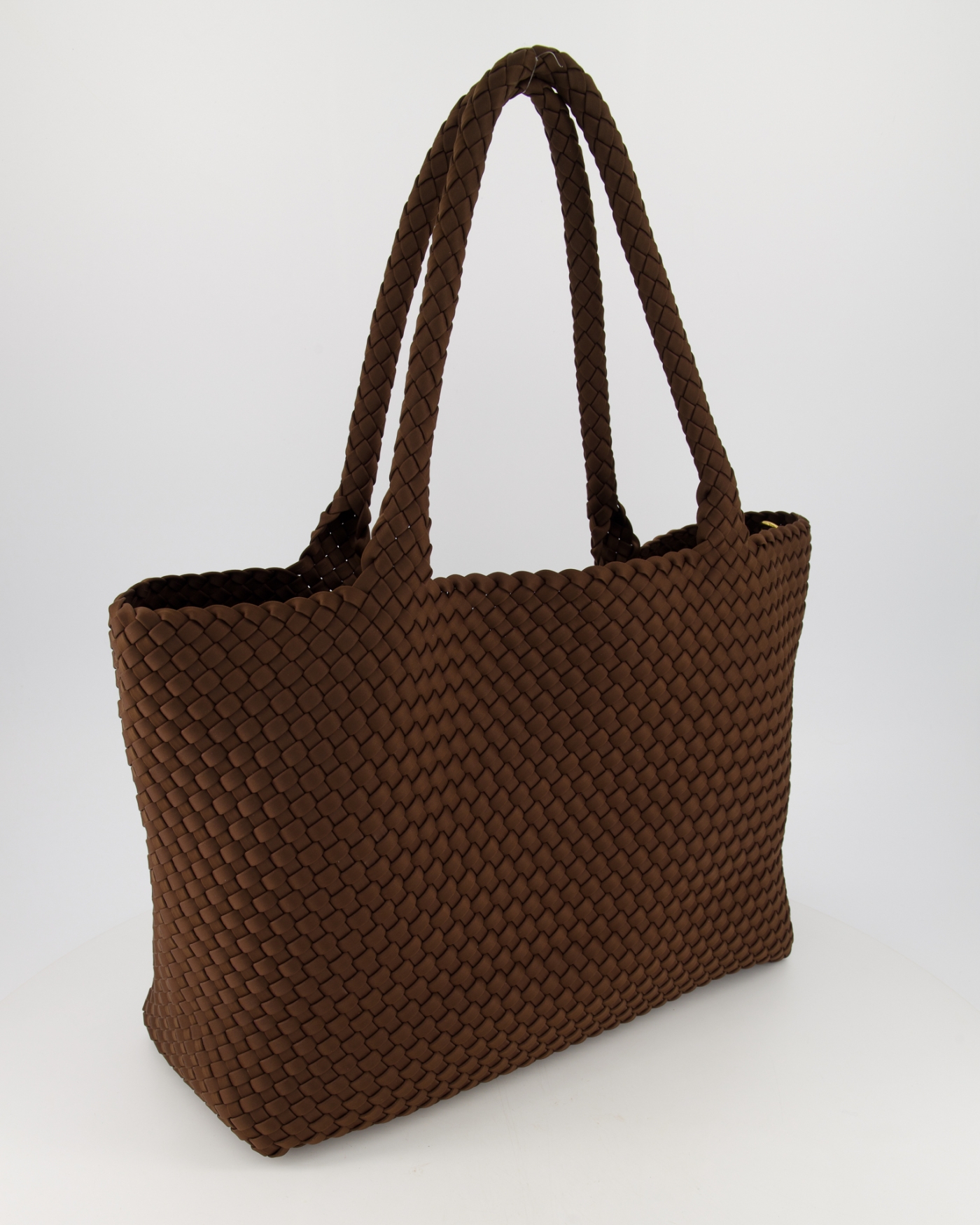 Georgie Shopper | Handgeweven neopreen tas met binnentas - Donkerbruin