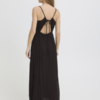 Zwarte maxi jurk met spaghettibandjes en elastische taille vooraanzicht
