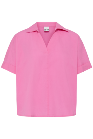 Roze ICHI Imana blouse met korte mouwen en loose fit van voren