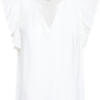 Witte blouse met ruffle-mouwen en V-hals – vooraanzicht