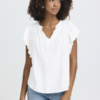 Witte blouse met ruffle-mouwen en V-hals – vooraanzicht
