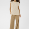 Crème wide leg damesbroek met elastische tailleband en beige zijstrepen, sportieve en comfortabele pasvorm