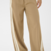 Crème wide leg damesbroek met elastische tailleband en beige zijstrepen, sportieve en comfortabele pasvorm