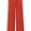 Rode wide leg damesbroek met elastische tailleband en beige zijstrepen, sportieve en comfortabele pasvorm.