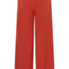 Rode wide leg damesbroek met elastische tailleband en beige zijstrepen, sportieve en comfortabele pasvorm.