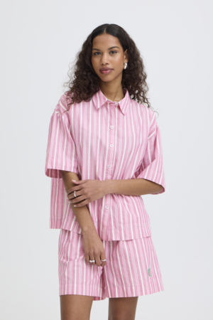 ICHI roze gestreepte blouse dames katoen co-ord set zomerse blouse