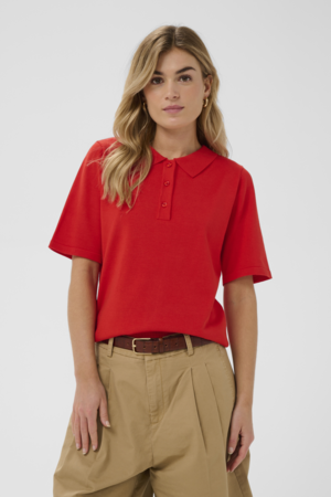 Gebreide polo dames korte mouw zachte knit