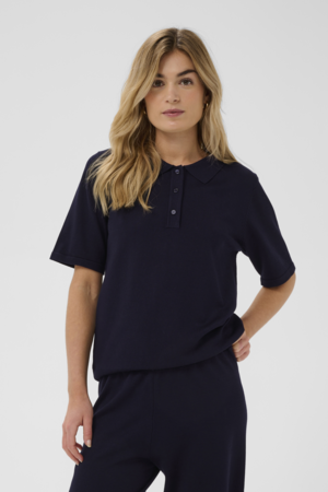 Gebreide polo dames korte mouw zachte knit