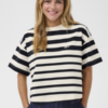 Gestreept dames T-shirt met korte mouwen en boxy pasvorm in een cropped model
