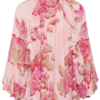 Roze blouse met bloemenprint, ruches en wijde mouwen in een losse, luchtige pasvorm.