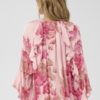 Roze blouse met bloemenprint, ruches en wijde mouwen in een losse, luchtige pasvorm.