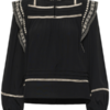 Zwarte Saint Tropez blouse met borduursel en sierlijke biezen