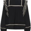 Zwarte Saint Tropez blouse met borduursel en sierlijke biezen
