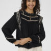 Zwarte Saint Tropez blouse met borduursel en sierlijke biezen
