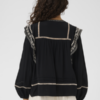 Zwarte Saint Tropez blouse met borduursel en sierlijke biezen