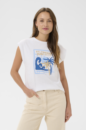 Wit Saint Tropez T-shirt met Surf Club print en kapmouwen