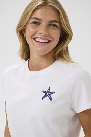 Wit Saint Tropez T-shirt met klein zeester detail op de borst