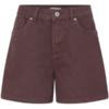 Bruine ICHI denim short met hoge taille en losse pasvorm. Voorkant.