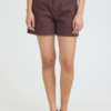 Bruine ICHI denim short met hoge taille en losse pasvorm. Voorkant.