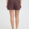 Bruine ICHI denim short met hoge taille en losse pasvorm. Achterkant.