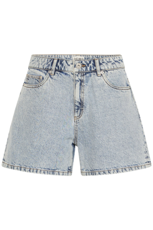 Lichtblauwe ICHI denim short met hoge taille en losse pasvorm in een zomerse look