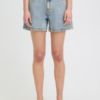Lichtblauwe ICHI denim short met hoge taille en losse pasvorm in een zomerse look