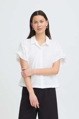 Witte ICHI IHSAMI blouse met ruffle mouwen en boxy pasvorm
