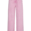 Roze ICHI wide leg jeans met hoge taille en strikdetail. Voorkant.