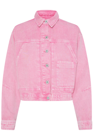 Roze ICHI IHMIJALLA JA denim jack met cropped pasvorm. Voorkant