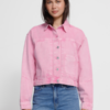 Roze ICHI IHMIJALLA JA denim jack met cropped pasvorm. Voorkant