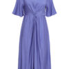 ICHI blauwe midi jurk dames V-hals taille detail zomerse jurk viscose