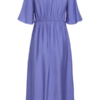 ICHI blauwe midi jurk dames V-hals taille detail zomerse jurk viscose