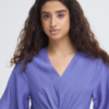 ICHI blauwe midi jurk dames V-hals taille detail zomerse jurk viscose