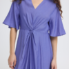ICHI blauwe midi jurk dames V-hals taille detail zomerse jurk viscose