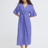 ICHI blauwe midi jurk dames V-hals taille detail zomerse jurk viscose