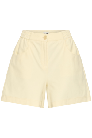 Lichtgele Kate short van ICHI met rechte pasvorm, elastische taille en comfortabele stretchkwaliteit.