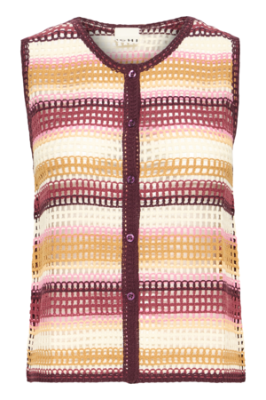 Gehaakte multicolor top van ICHI met strepen, knoopsluiting en mouwloos model in crochet look.