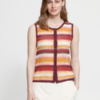 Gehaakte multicolor top van ICHI met strepen, knoopsluiting en mouwloos model in crochet look.