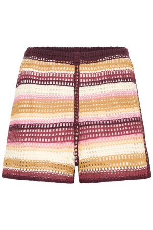 Gehaakte multicolor shorts van ICHI met elastische taille, kleurrijke strepen en comfortabele voering. Voorkant