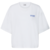 Wit oversized ICHI T-shirt van katoen met kleine Sun Kissed print op de borst en grote blauwe print op de achterkant.