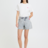 Lichtblauwe denim short van ICHI met hoge taille en kleurrijke zomerse borduursels op de achterzak