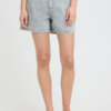 Lichtblauwe denim short van ICHI met hoge taille en kleurrijke zomerse borduursels op de achterzak