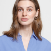 Lichtblauwe oversized blouse van ICHI met 3/4-mouwen, klassieke kraag en relaxte pasvorm