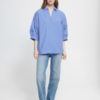 Lichtblauwe oversized blouse van ICHI met 3/4-mouwen, klassieke kraag en relaxte pasvorm