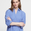 Lichtblauwe oversized blouse van ICHI met 3/4-mouwen, klassieke kraag en relaxte pasvorm