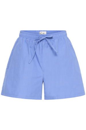 Lichtblauwe dames short van ICHI met elastische taille, trekkoord en losse pasvorm.