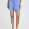 Lichtblauwe dames short van ICHI met elastische taille, trekkoord en losse pasvorm.