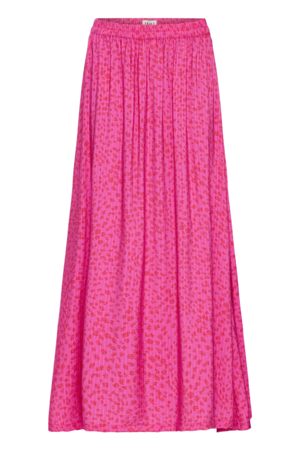 Kleurrijke ICHI maxi rok met elastische taille en flowy pasvorm gedragen als zomerse outfit